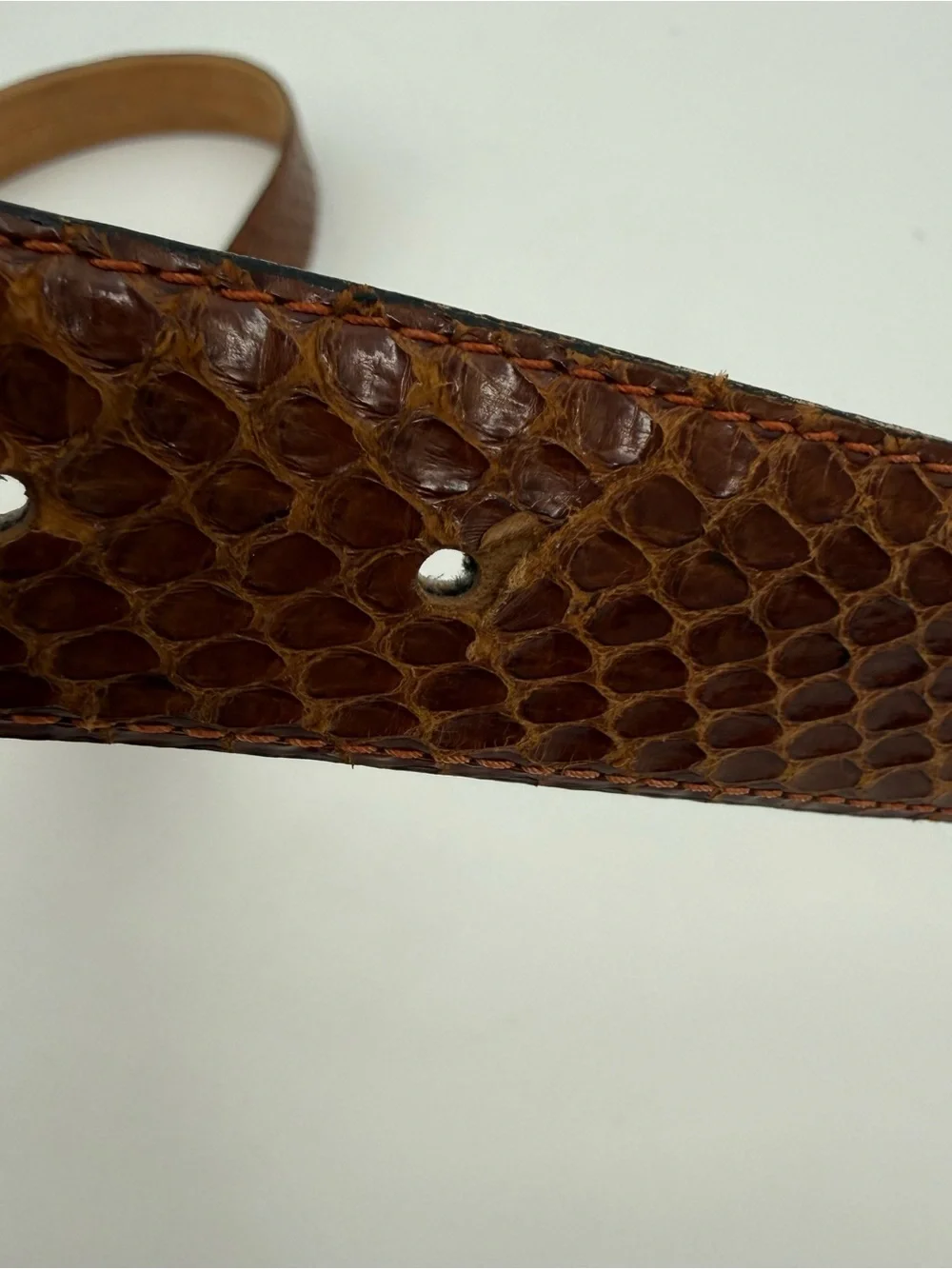 Christopher Roberts Mens Snakeskin Leather Belt Size 38 Silver Tone Hardware Vtg